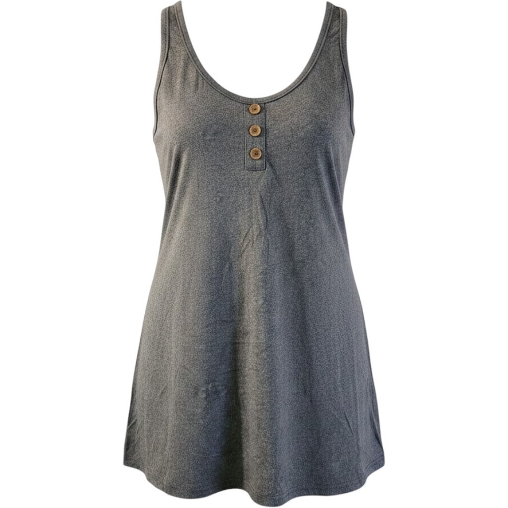 Henley Tank Top In Charcoal Gray Sleeveless Button Neck Heathered Gray Large
